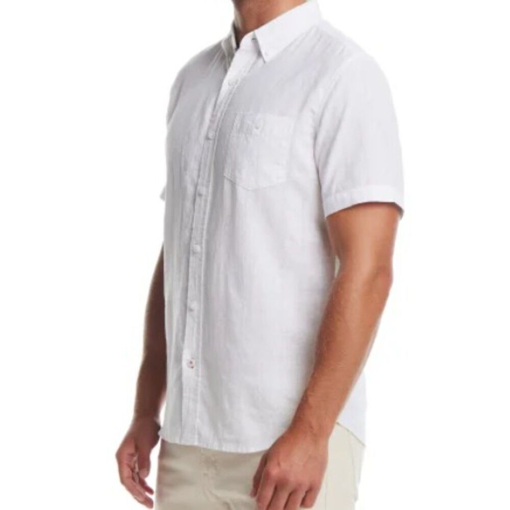 WEATHERPROOF VINTAGE White Linen Blend Woven Shirt Mens XXL Short Sleeve 2XL NWT - Picture 6 of 7